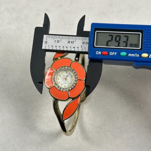 Embassy Watch Womens 29mm Flower Orange Enamel Pave Bezel Clamper New Battery - Picture 10 of 11